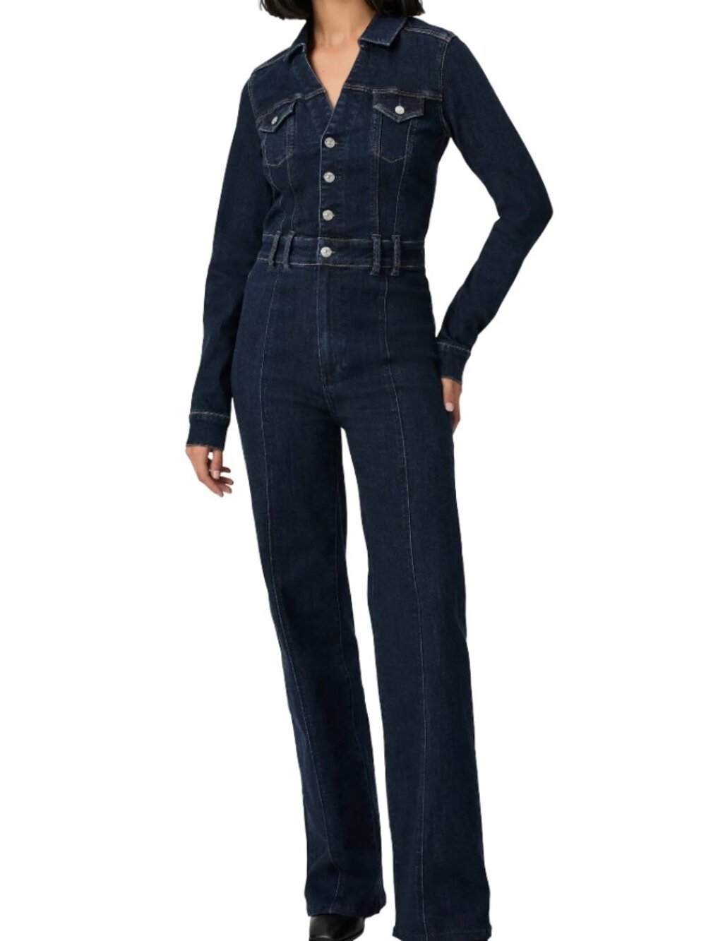 PAIGE Sasha Long Sleeve Bootcut Denim Jumpsuit Size 4 PEREGRINE